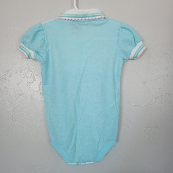 Gerber Vintage Baby Girl 12 Months Bodysuit Blue Short Sleeve Collared Onesie - Picture 5 of 6